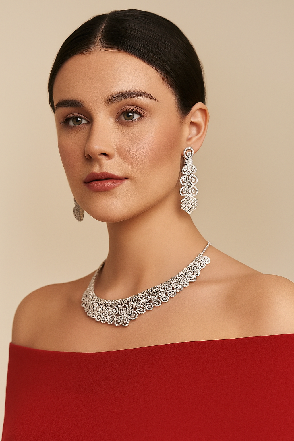 Graceful Teardrop Diamond Choker Set